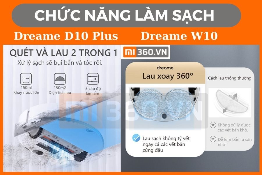 Phân Biệt Robot Hút Bụi Lau Nhà Xiaomi Dreame D10 Plus và Dreame W10